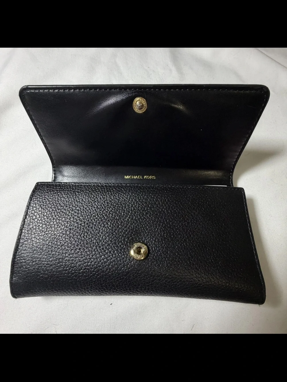 Michael Kors Black Pebbled Leather Clutch Wallet with Gold Logo